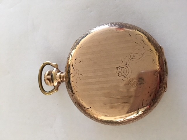 WALTHAM OPEN FACE POCKET WATCH WITH GOLD PLATED CASE SIZE 16S