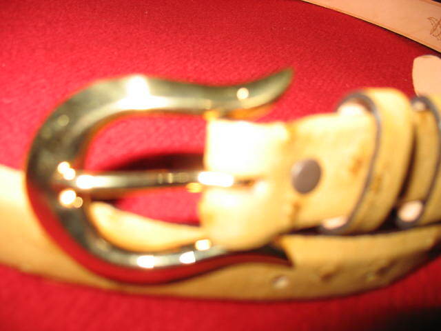ALEXANDER KALIFANO BUCKLE, GOLD PLATED & BLACK ARROW OSTRICH BELT, NEW, VALUE:$9