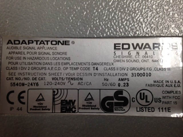 EDWARDS ADAPTATONE AUDIBLE SIGNAL APPLIANCE 5540M-24Y6