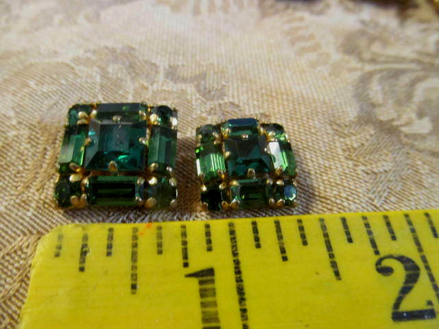 Lot of 18~Fancy Buttons Vintage Rhinestone Green Amber Black Jewels Facet Cut