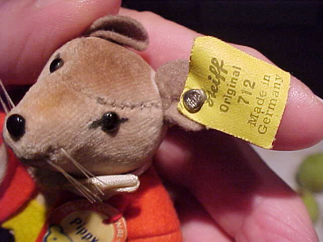 Vintage Old 1950's German Germany RARE STEIFF Pippy Mouse Doll Toy Button In Ear