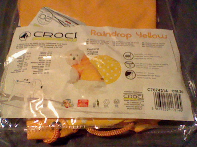 Croci Raincoat for Dogs! Raindrop Yellow Color! Italian Style!Brand New Size 20!