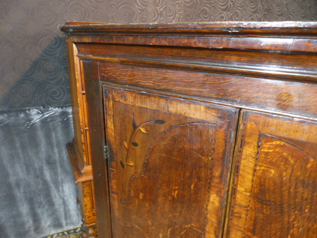 18th c period antique corner ornate inlaid hanging cupboard rosehead nails