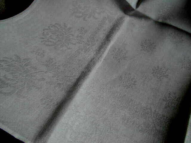 Set of 6~Antique White Floral Damask Linen Dinner Napkins~Hand Hemmed Lge 24x23