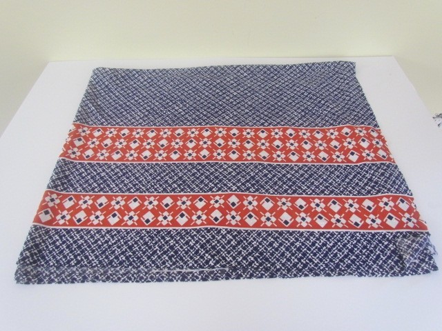 Vintage 60s Blue White Red Geometric Band Border Jersey Fabric 3 Yards 7