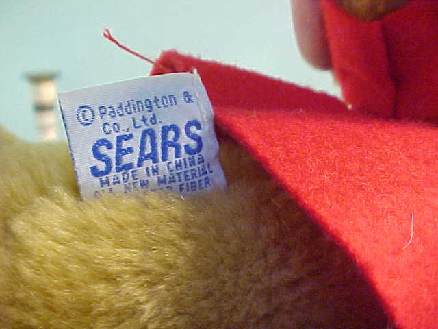 NWT Paddington Bear Craftsman Plush 1998 Vintage Sears Red Coat