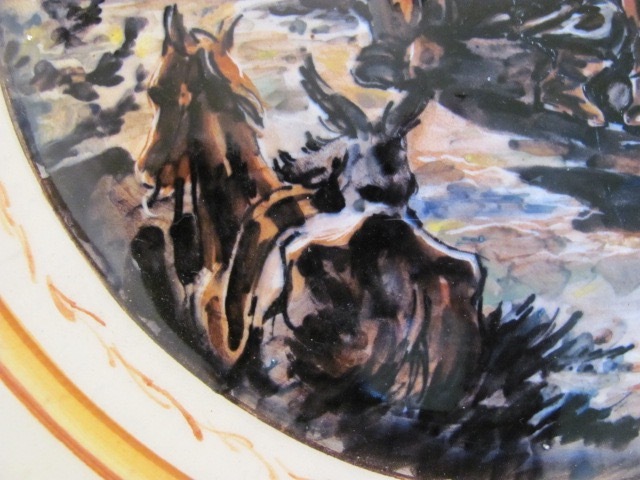 Spanish Don Quixote & Sancho Panza hand painted ORIGINAL Art Pottery PLATE 12.5