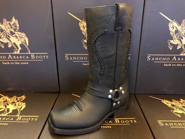 Pre-owned Western Sancho Boots Style 5859 Black Leather  Cowboy Biker Motorcycle Boots
