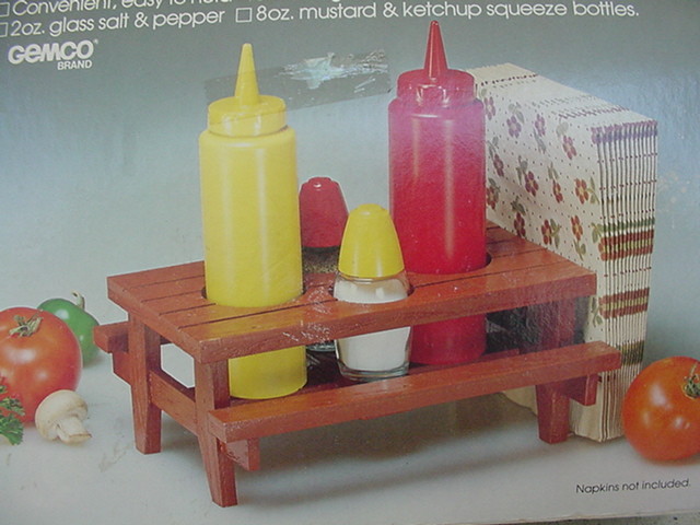 Picnic Table Condiment Ketchup Mustard Salt Pepper Napkin Organizer 1980's Gemco