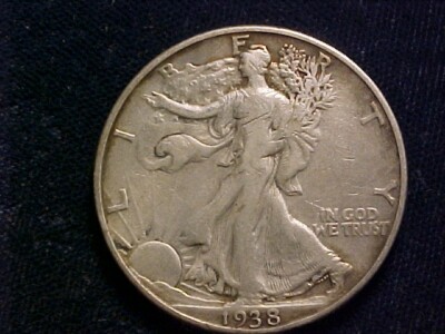1938-D Walking Liberty Half Dollar; Fine detail, cleaned