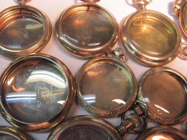 1049 Gms  all GOLD FILLED pocket watch cases/total 25/ready to install movements