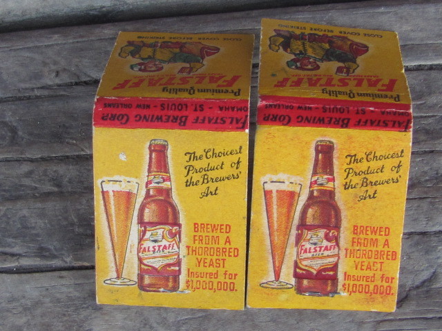 VINTAGE-OLD LOT-2-FALSTAFF BEER MATCHBOOKS-FRONT STRIKE-MISSING ONE MATCH