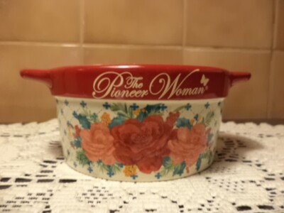 Pioneer Woman Christmas Stoneware 3 Wick Candle Cheerful Rose Peony Rose-NEW