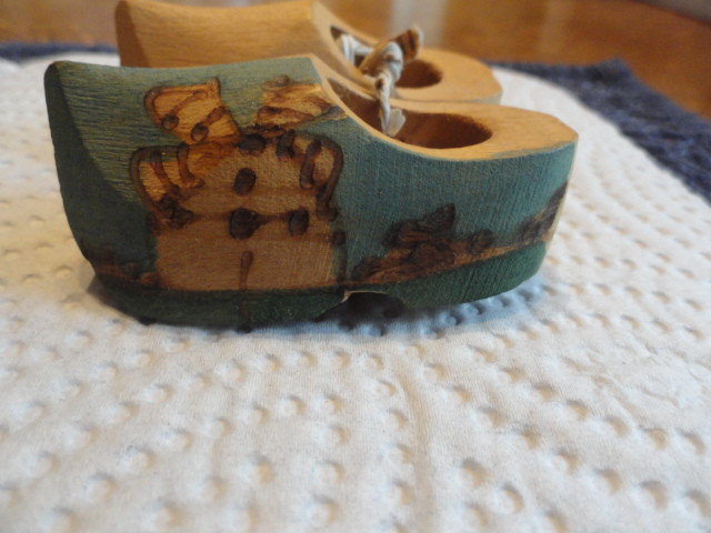 CUTE Pair Of Old Wooden Mini Dutch Shoes Advertiting 