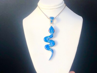 HUGE Red Eyed SNAKE Opal Pendant Venom 3.5'' Sterling Silver 925 Necklace Lapis