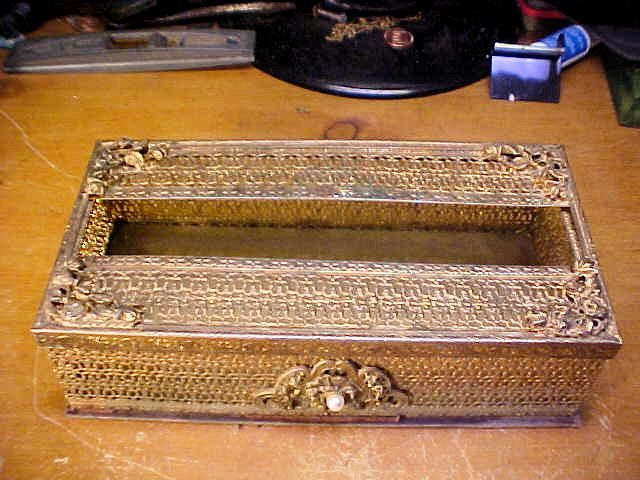 Vintage Gold Tone Metal Vanity Tissue Box Holder