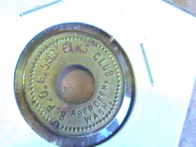 TOKEN B.P.O.E. Elks Club #593 GOOD FOR .05 IN TRADE Aberdeen WA BRASS FIVE CENTS