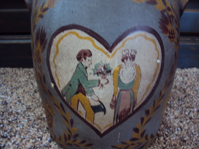 VINTAGE PRIMITIVE FOLK ART STONEWARE CROCK BUTTER CHURN