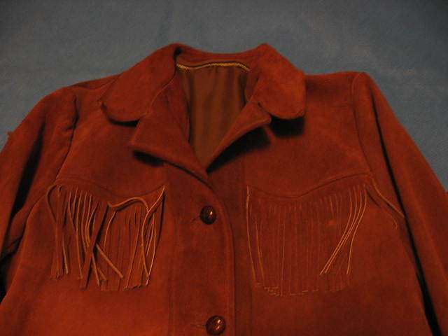 RAWHIDE COAT / JACKET with FRINGED TASSELS - WOMEN'S SIZE LARGE 10 TO 12