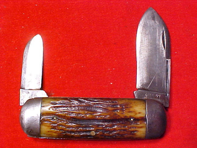 CASE BROS LITTLE VALLEY NEW YORK SUN FISH POCKET KNIFE GREEN BONE HANDLE 1900-14