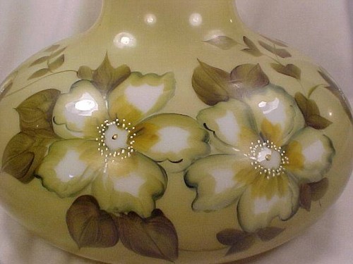 Vintage Green Lamp Shade Hand Painted Apple Blossoms Kerosene Hanging Hurricane