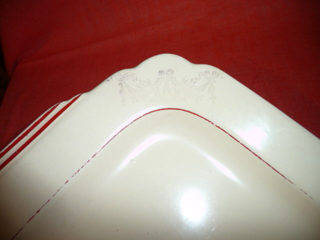 Vintage HOMER LAUGHLIN Serving Platter or Cake Platter Red & Gold Trim