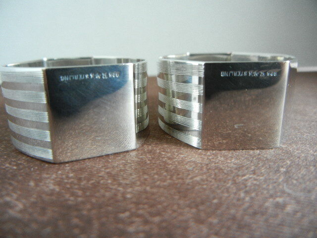 STERLING SILVER (925) NAPKIN RINGS PAIR (2) ART DECO DESIGN EXCELLENT CONDITION