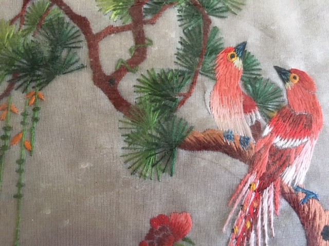 VINTAGE ASIAN HAND MADE DESIGN ON VERY FINE CLOTH BROUGHT (BACK FROM THE WAR)