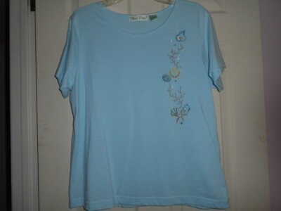Women's West Palm Light Blue Tee w/Seashell Embroidery - Size L - Pre-Owned