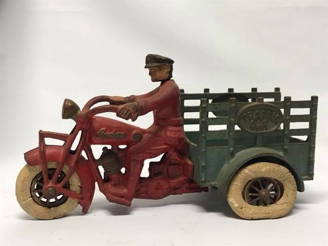 Antique Hubley Cast Iron Indian Motorcycle Traffic Car
