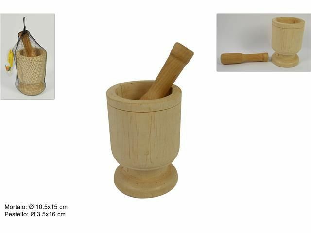 Mortaio Pestello Manuale 10.5x15Cm In Legno Per Condimento Pesto Spezie dfh