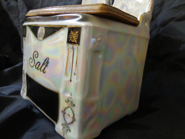 Gorgeous Luster ware Salt Box Victoria China Czechoslovakia Pearled Porcelain