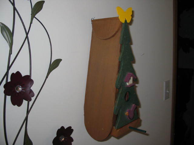 Large Rustic A-frame Birdhouse with Pine tree front - Cedar sides - bird perch