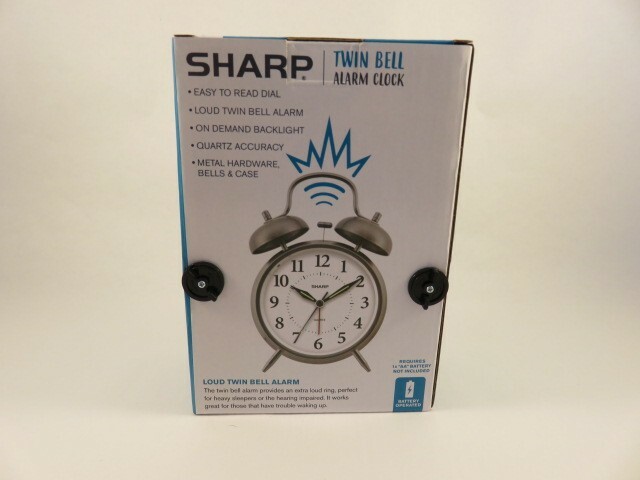 Sharp Twin Bell Alarm Clock - Loud Alarm - Great for Heavy Sleeper, Brush Silver