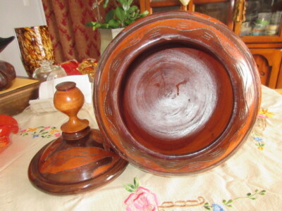 #34 big trinket dish carved wood  14 