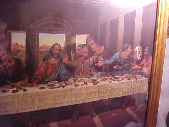 Oak  Framed Black African American Last Supper Jesus Christ Signed dated 1990