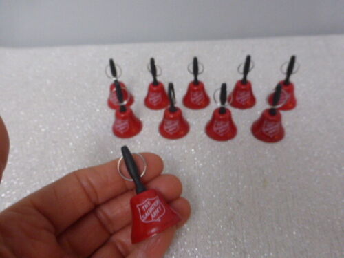 Lot of 10 Salvation Army Mini 1 7/8th” Red Christmas Bell Key Ring, Keychain