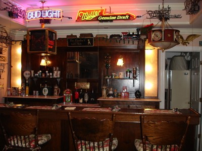 Front and Back Bar  Mahogany 13 feet front shorter back OLD