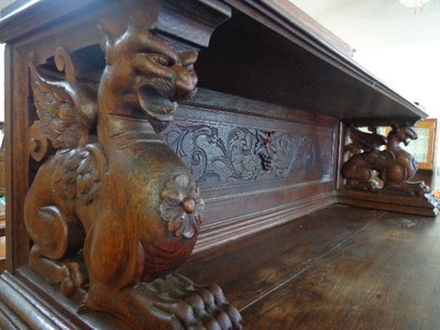 RARE Antique Hunters Sideboard FREE DELIVERBuffet Cabinet carved birds griffins