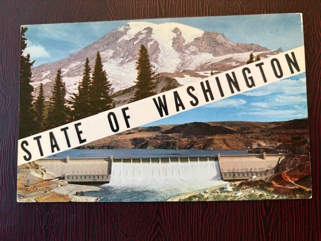 State of Washington Mount Ranier Grand Coulee Dam Chrome Postcard 5034