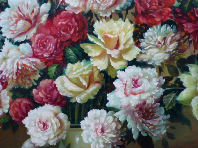 Original Vintage Pagliro Signed Still Life Flowers In a Vase Oil Canvas Painting