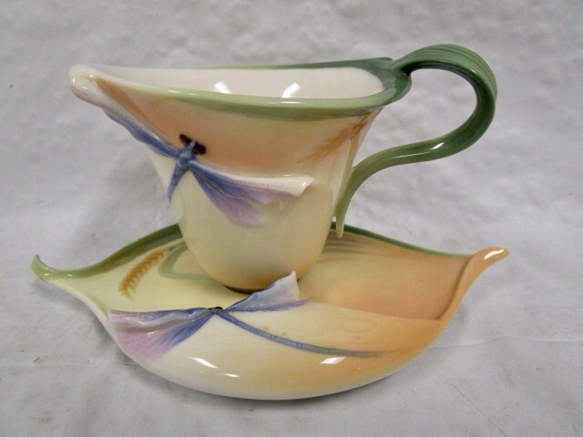 Franz Porcelain Dragonfly Cup & Saucer Set - Numbered 00212
