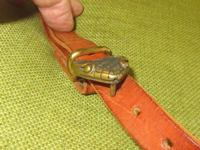 RARE BRASS SNAKE HEAD BUCKLE BY ISIS 1980 CLEV O FORGED STUNNING DETAIL LEATHER
