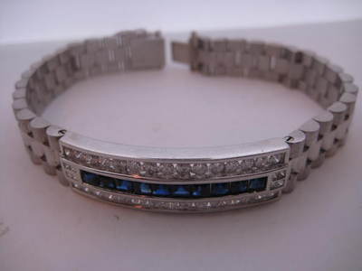 18K White Gold Sapphire and Diamond Bracelet 7.5 Inches, 7.25 (TCW)