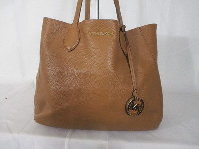 Michael Kors Brown Leather Reversible Tote Shoulder Bag Purse Metallic Gold