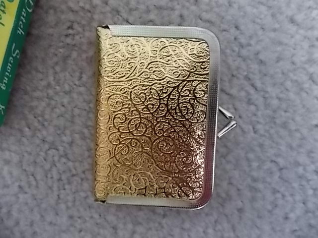 Vintage Travel Patty Patch Sewing Kit Gold Fabric Cover  Tan Fabric Interior NIB