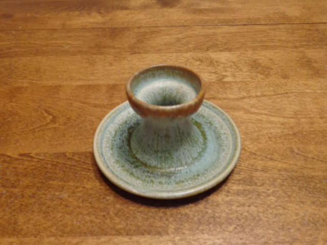PIGEON FORGE POTTERY CANDLEHOLDER WITH IRIDESCENT DRIP GLAZE SIGNED A. HUSKEY