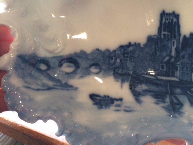 Monbijou R C Delft Flow Blue Relish Dish Scalloped Edges Double Handle Vintage