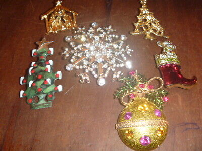 Vintage Christmas Pins Brooches Lot Of 6 KC And Others
