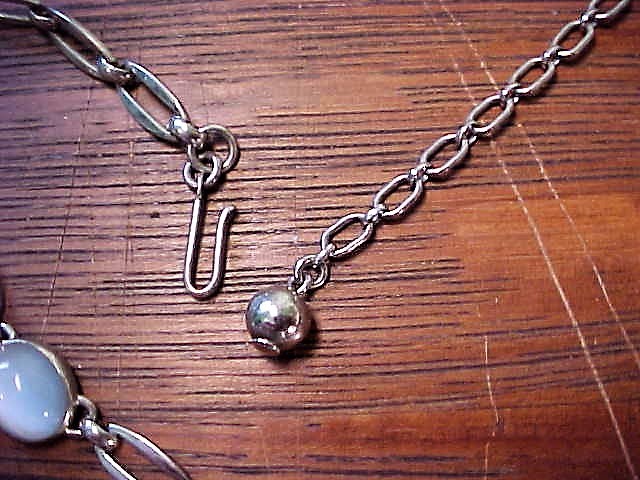 VINTAGE STERLING SILVER MOONSTONE CABOCHON NECKLACE SIGNED 